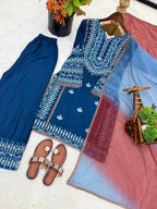 Teeya Creation Womens Trendy Stylish Embroidery Thread Work Blue Kurta Set | Grocsy