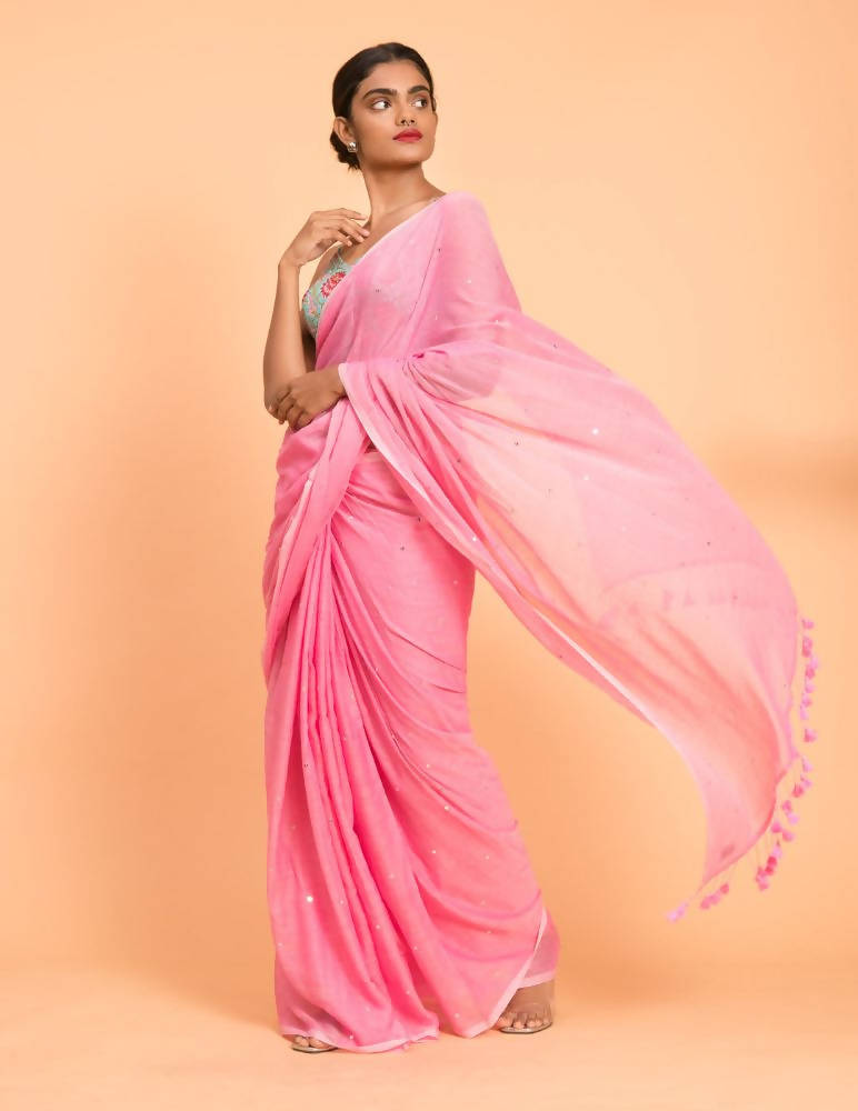 Suta Pink Embellished Sequinned Pure Cotton Saree | Grocsy