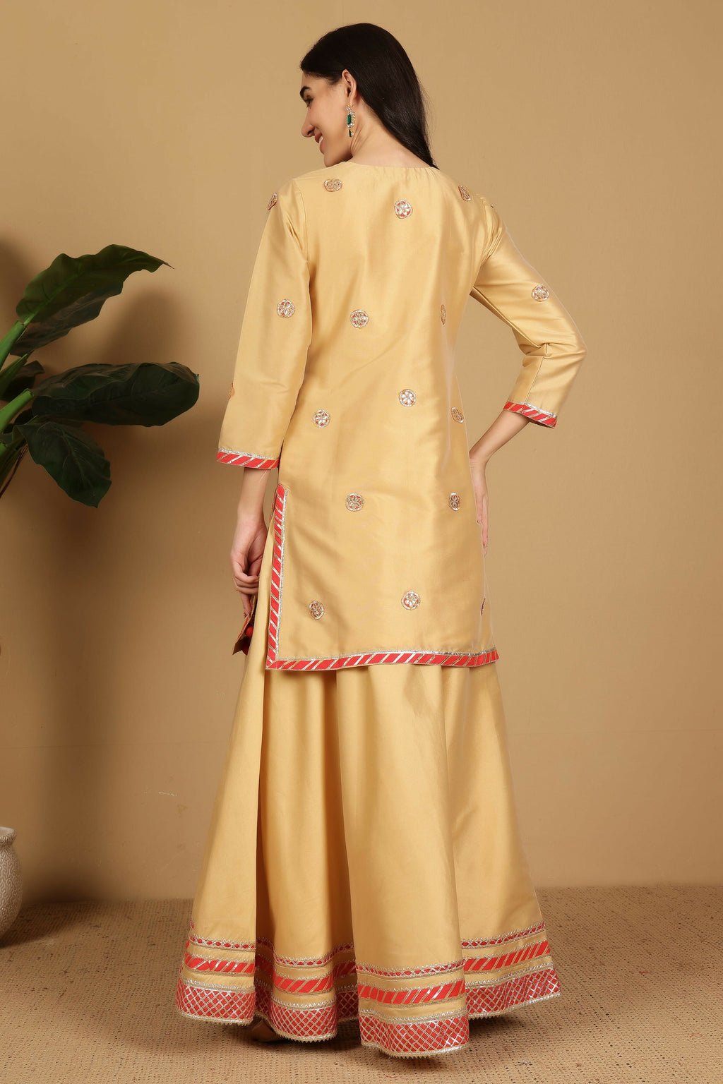 Joban Fashion Beige Taffeta Lehenga Set | Grocsy
