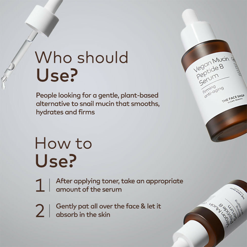The Face Shop Alltimate Vegan Mucin Peptide 8 Serum - No Snails, Korean, Anti Aging, Hydrating | Grocsy