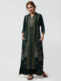 Cheera Embellished Daily Wear Cotton Blend Kurta With Palazoo - Bottle Green | Grocsy