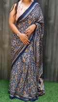 Exclusive Collection Blue Beautiful Mulmul Cotton Saree | Grocsy