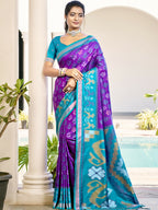 Shree Shyam Fashion Pochampalli Silk Violet Saree | Grocsy