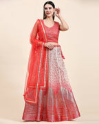 Red Organza Mirror With Coding Work Lehenga Choli with Dupatta - Tanya | Grocsy