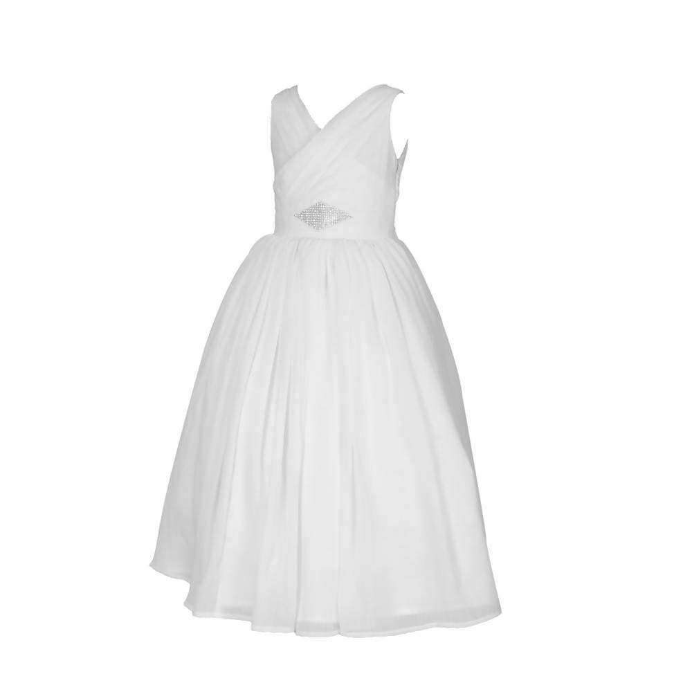 Asmaani Baby Girl's White Satin A-Line Maxi Full Length Dress (AS-DRESS-22002) | Grocsy