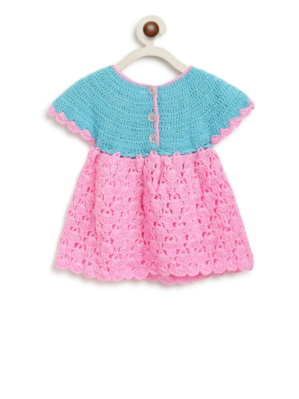 ChutPut Hand knitted Crochet BubbleGum Wool Dress For Baby Girls - Pink | Grocsy
