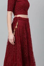 Maroon Net Thread embroidery with stone work Lehenga Choli with Dupatta - Jivika | Grocsy