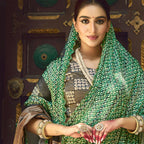 Green Gajji Silk Pure Handwork Saree With Unstitched Blouse - Norita Gajri | Grocsy
