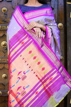 Very Much Indian Pure Silk Handloom Paithani -Dual Tone Lavender With Purplish Pink | Grocsy