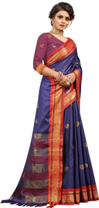 DEIANA'S Beautiful Designer Golden zari Soft Lichi Silk Saree - Purple | Grocsy
