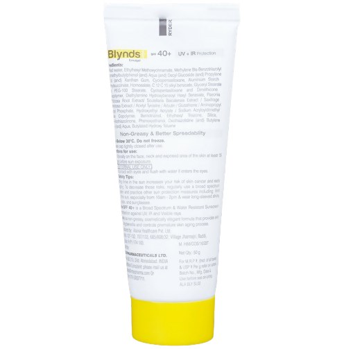 Intas Blynds Emulgel Sunscreen with UV+IR Protection SPF 40+ PA+++ & Water-Resistant | Grocsy
