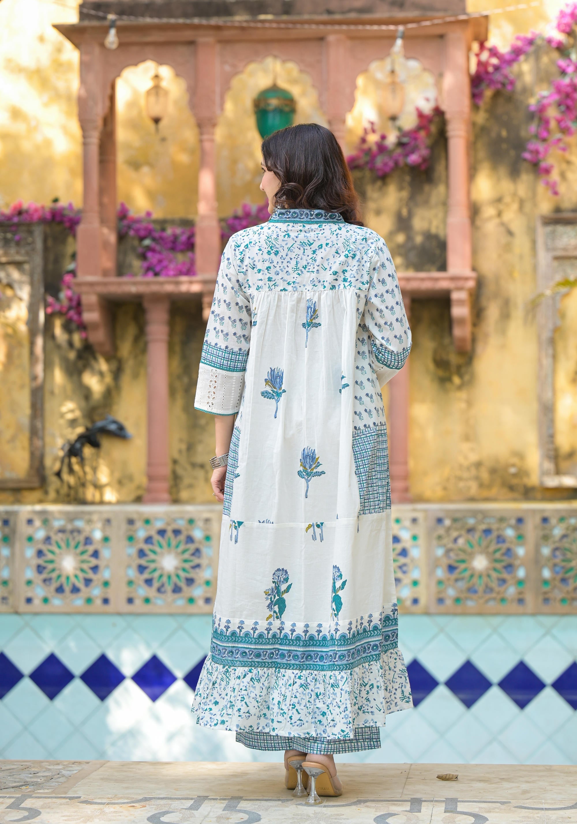 Juniper Women's White Floral Printed Cotton A-Line Kurta Pant And Dupatta Set | Grocsy