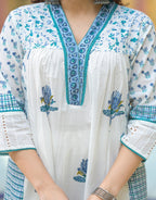 Juniper Women's White Floral Printed Cotton A-Line Kurta Pant And Dupatta Set | Grocsy