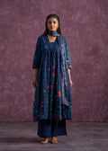 Juniper Indigo Floral Printed Cotton Kurta Set With Chiffon Dupatta | Grocsy