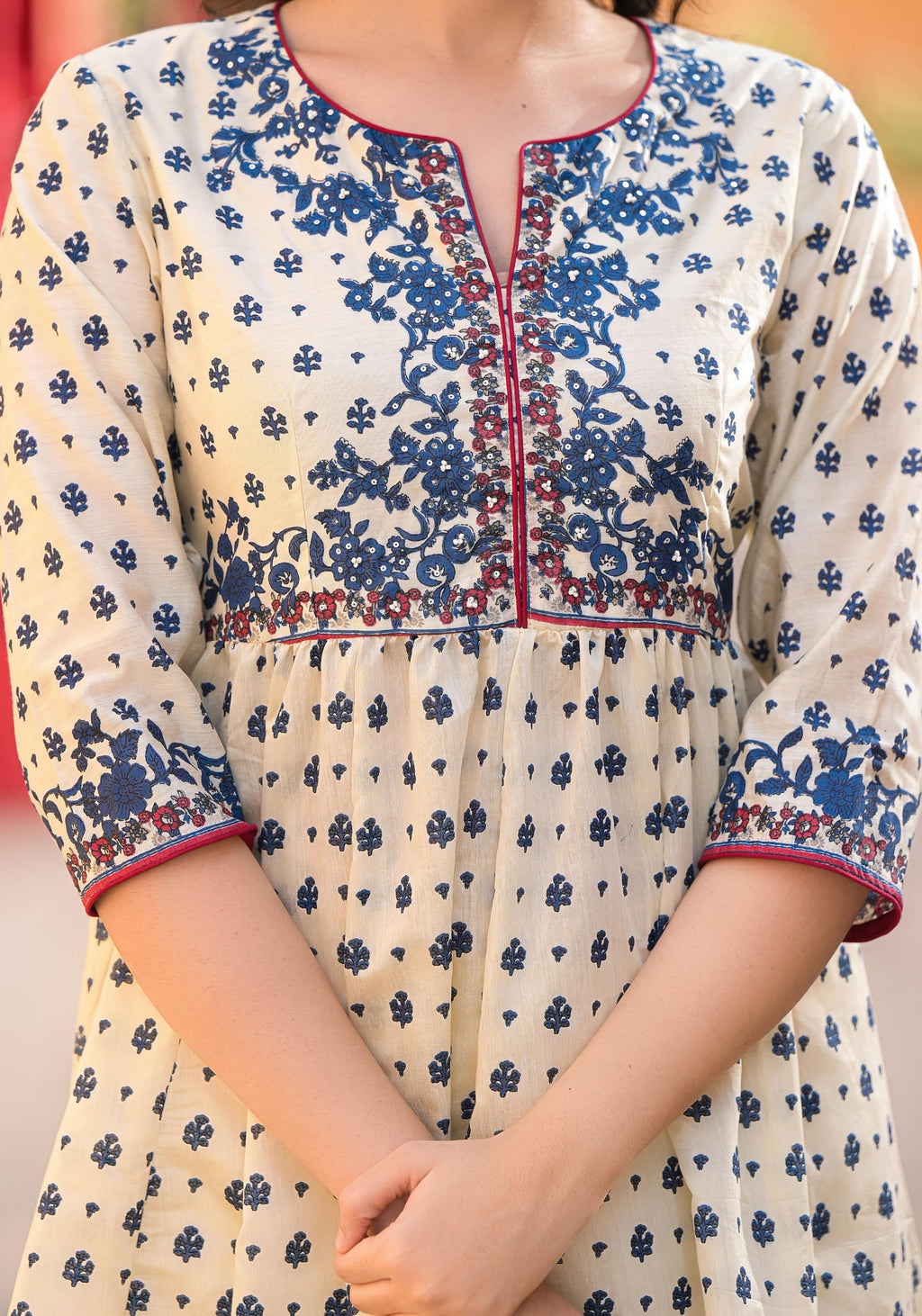 Juniper Women's Ivory Floral Printed Chanderi Kurta Pant And Dupatta Set With Sequins | Grocsy