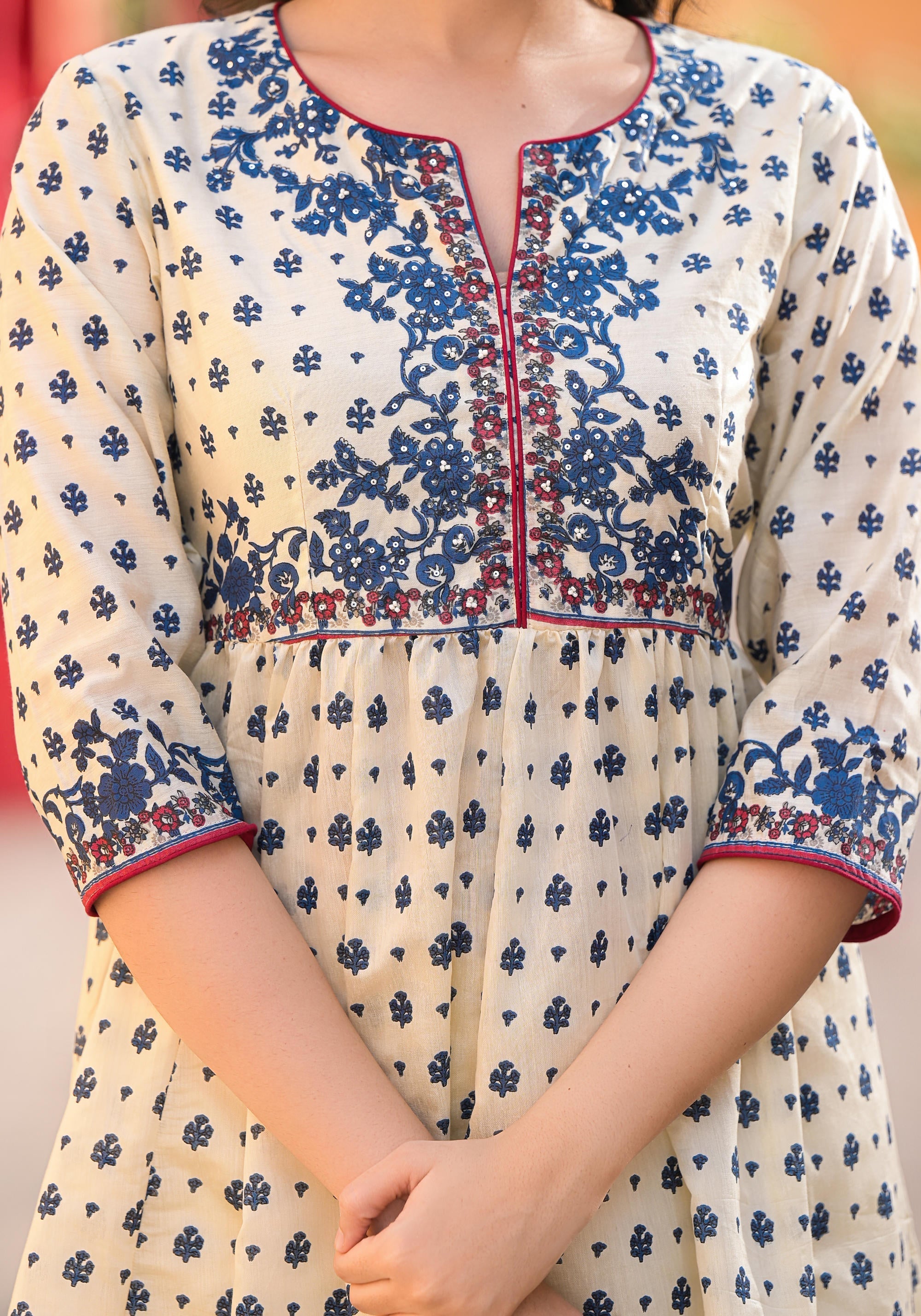 Juniper Women's Ivory Floral Printed Chanderi Kurta Pant And Dupatta Set With Sequins | Grocsy