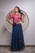 Juniper Indigo Cotton Embroidered Top & Printed Skirt Set With Zig Zag Motifs | Grocsy