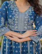 Juniper Indigo Ethnic Motif Printed Cotton Long Dress | Grocsy