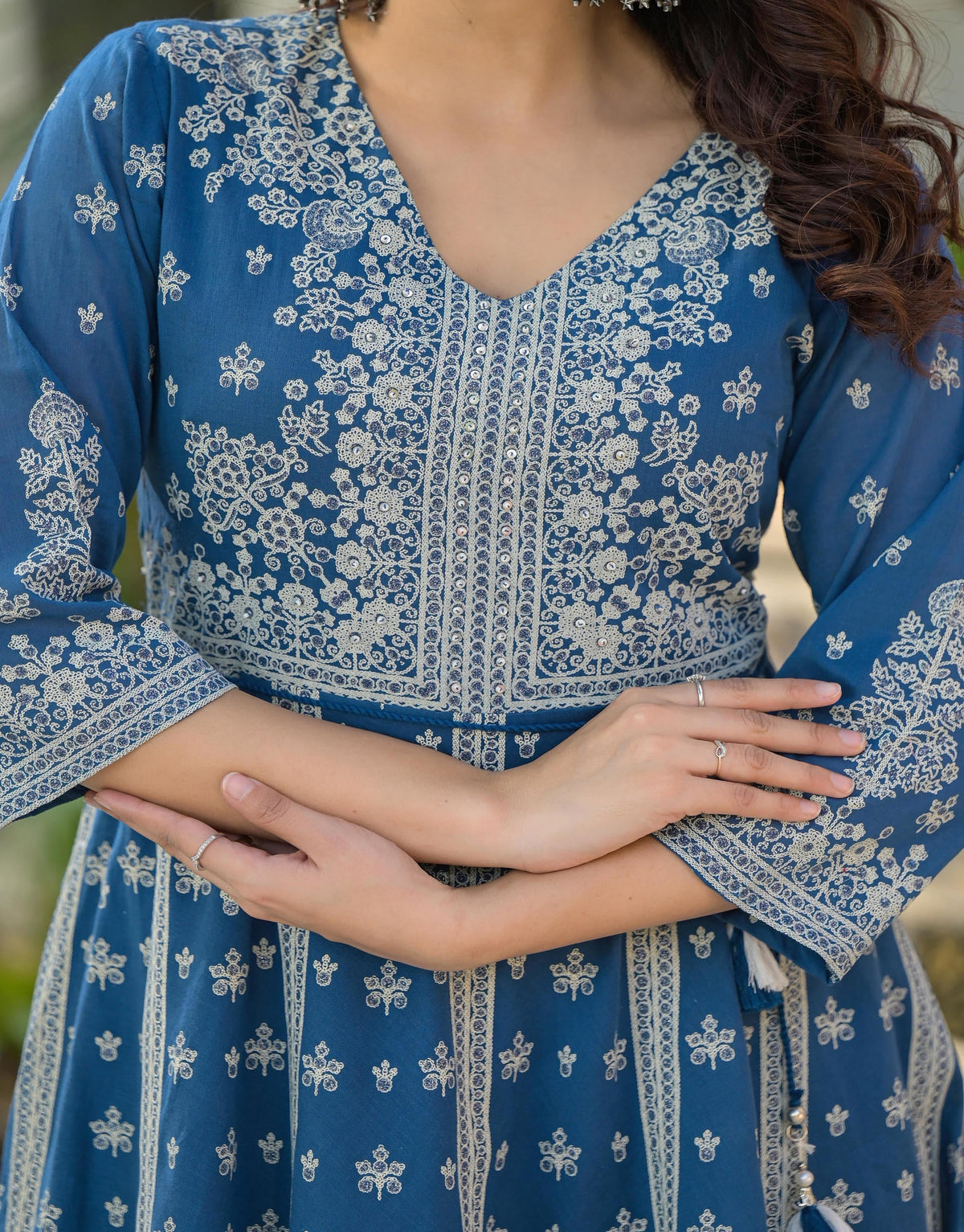 Juniper Indigo Ethnic Motif Printed Cotton Long Dress | Grocsy