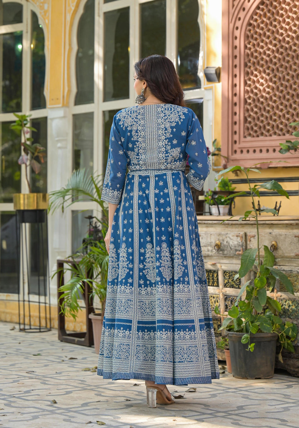 Juniper Indigo Ethnic Motif Printed Cotton Long Dress | Grocsy