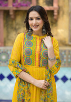 Juniper Mustard Floral Long Dress With Dupatta | Grocsy