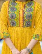 Juniper Mustard Floral Long Dress With Dupatta | Grocsy