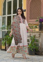 Juniper Off White Floral Long Dress With Dupatta | Grocsy