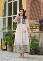 Juniper Off White Floral Long Dress With Dupatta | Grocsy