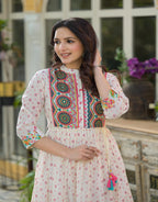 Juniper Off White Floral Long Dress With Dupatta | Grocsy