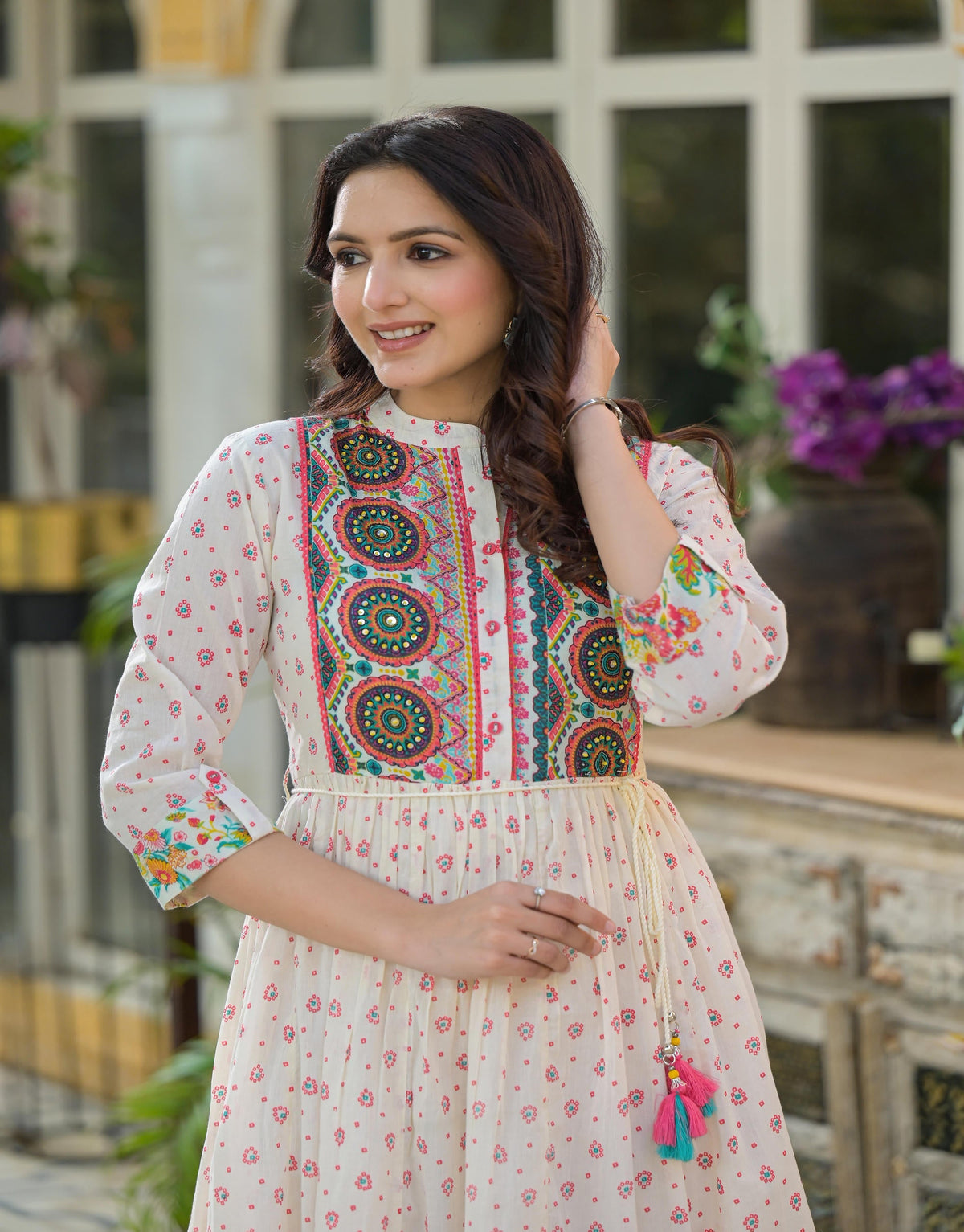 Juniper Off White Floral Long Dress With Dupatta | Grocsy