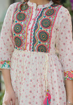 Juniper Off White Floral Long Dress With Dupatta | Grocsy