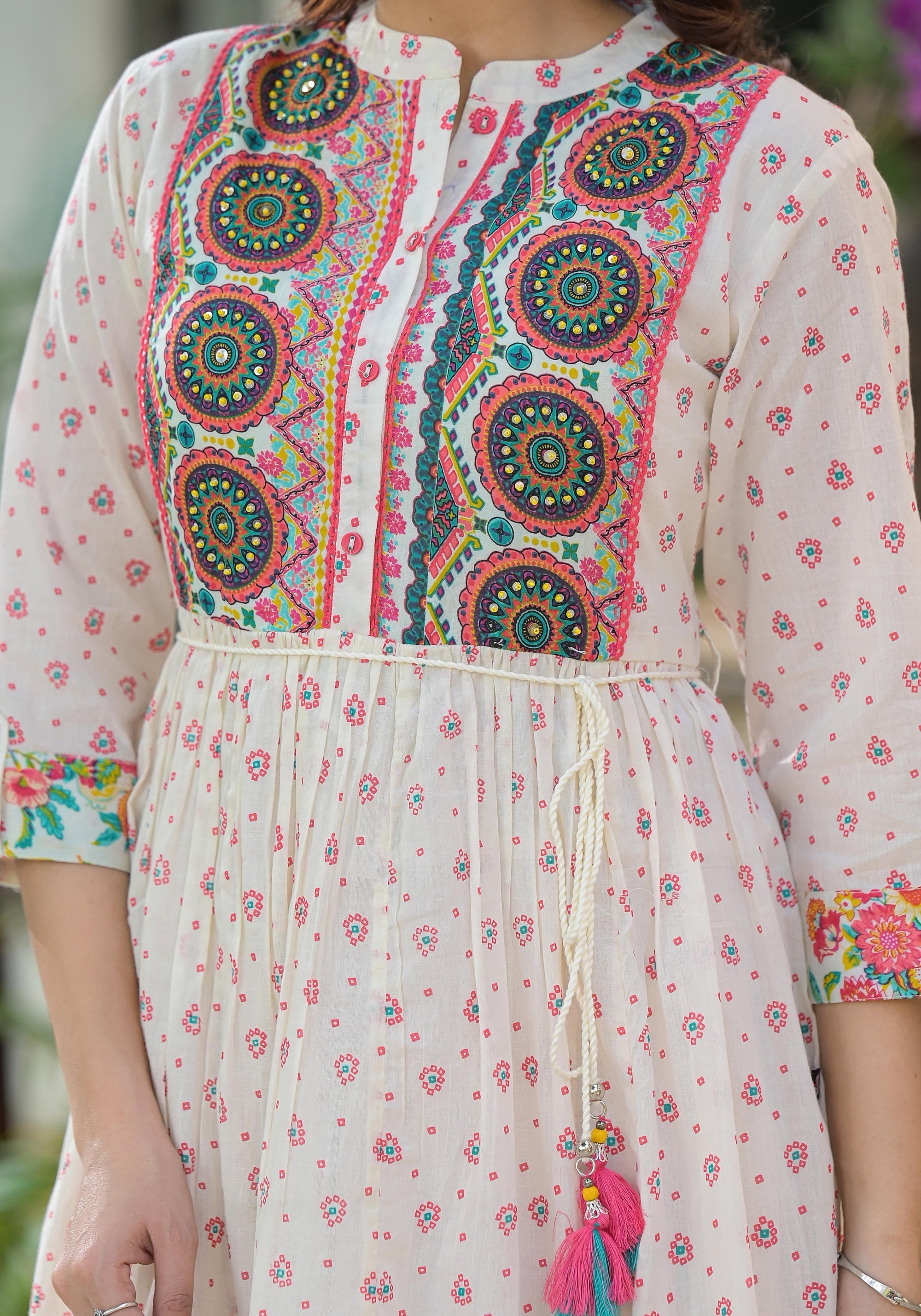 Juniper Off White Floral Long Dress With Dupatta | Grocsy