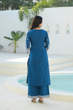 Juniper Indigo Embroidered Cotton Suit Set With Dupatta | Grocsy
