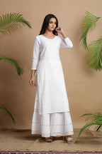 Juniper White Cotton Embroidered A-Line Straight Kurta | Grocsy