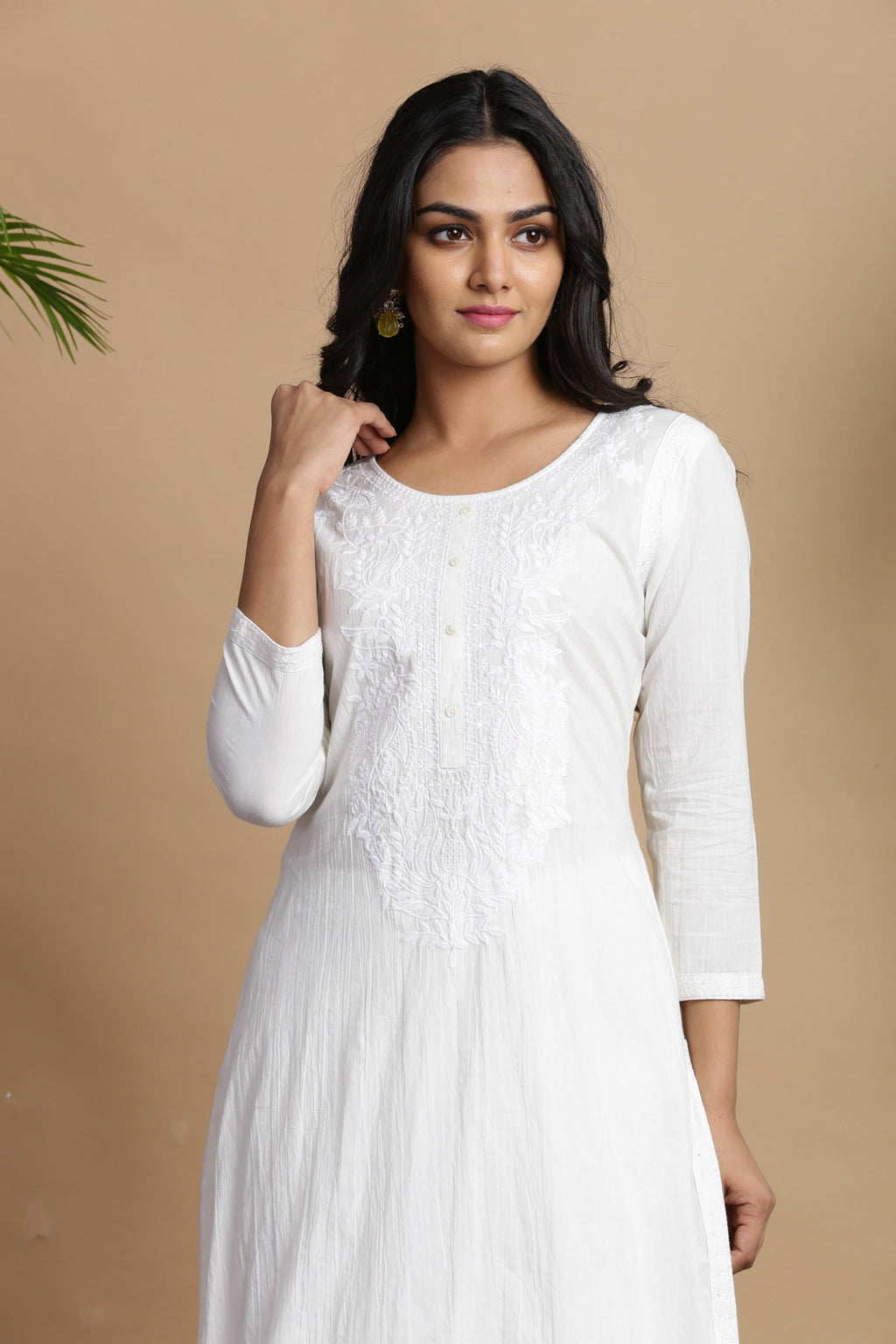 Juniper White Cotton Embroidered A-Line Straight Kurta | Grocsy