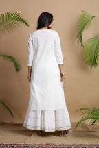Juniper White Cotton Embroidered A-Line Straight Kurta | Grocsy
