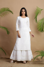Juniper White Cotton Embroidered A-Line Straight Kurta | Grocsy