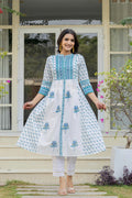 Juniper Women's White Floral Printed Cotton Kurta With Buttons | Grocsy