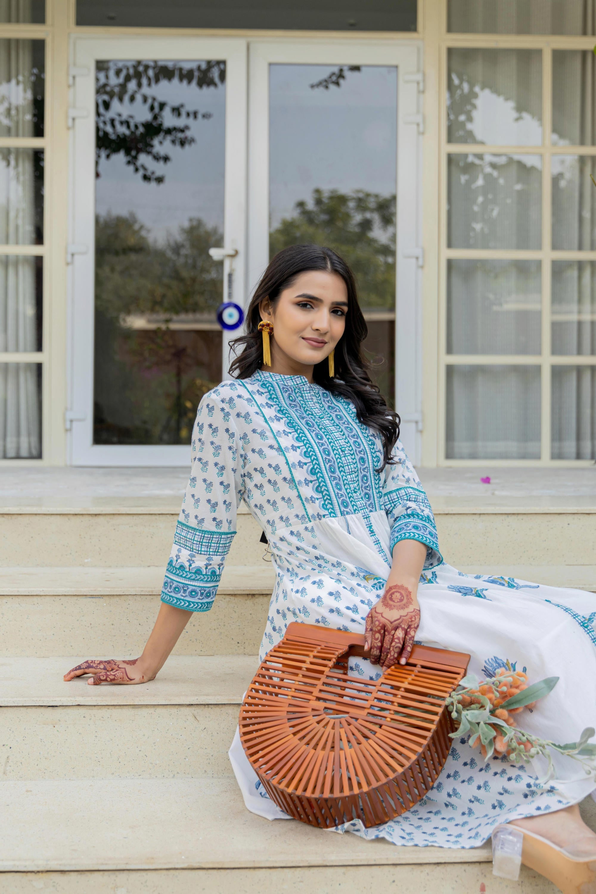 Juniper Women's White Floral Printed Cotton Kurta With Buttons | Grocsy