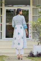 Juniper Women's White Floral Printed Cotton Kurta With Buttons | Grocsy