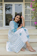 Juniper Women's White Floral Printed Cotton Kurta With Buttons | Grocsy