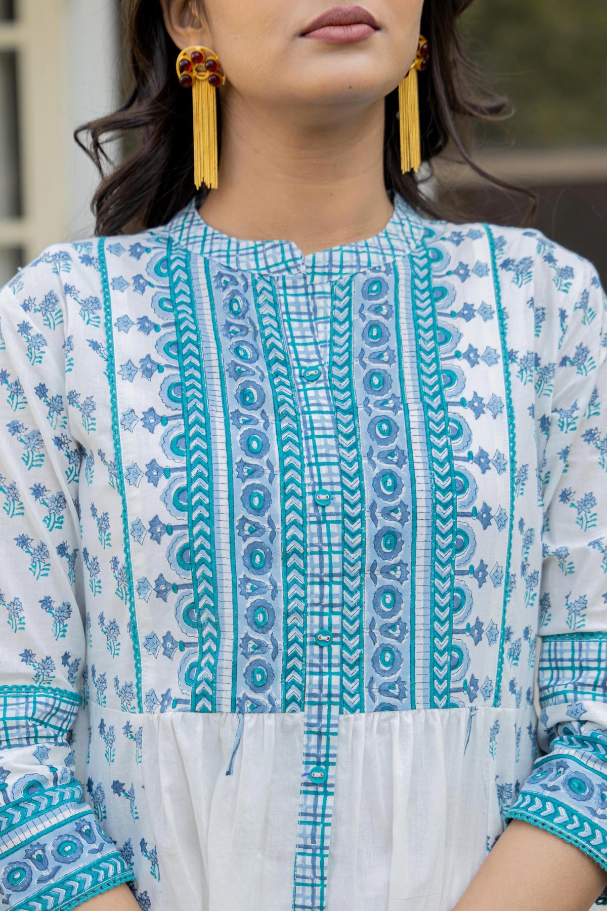 Juniper Women's White Floral Printed Cotton Kurta With Buttons | Grocsy
