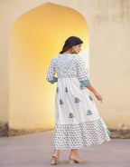 Juniper White Floral Printed Cotton Kurta & Dupatta With Lace | Grocsy