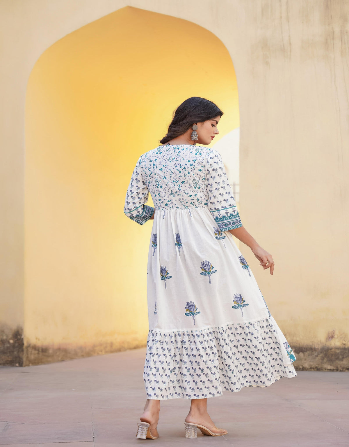 Juniper White Floral Printed Cotton Kurta & Dupatta With Lace | Grocsy
