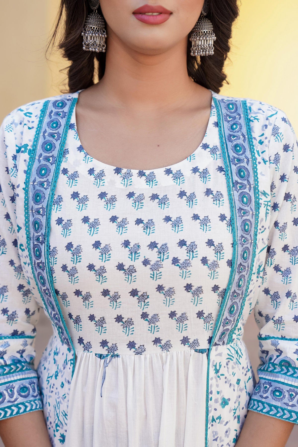 Juniper White Floral Printed Cotton Kurta & Dupatta With Lace | Grocsy