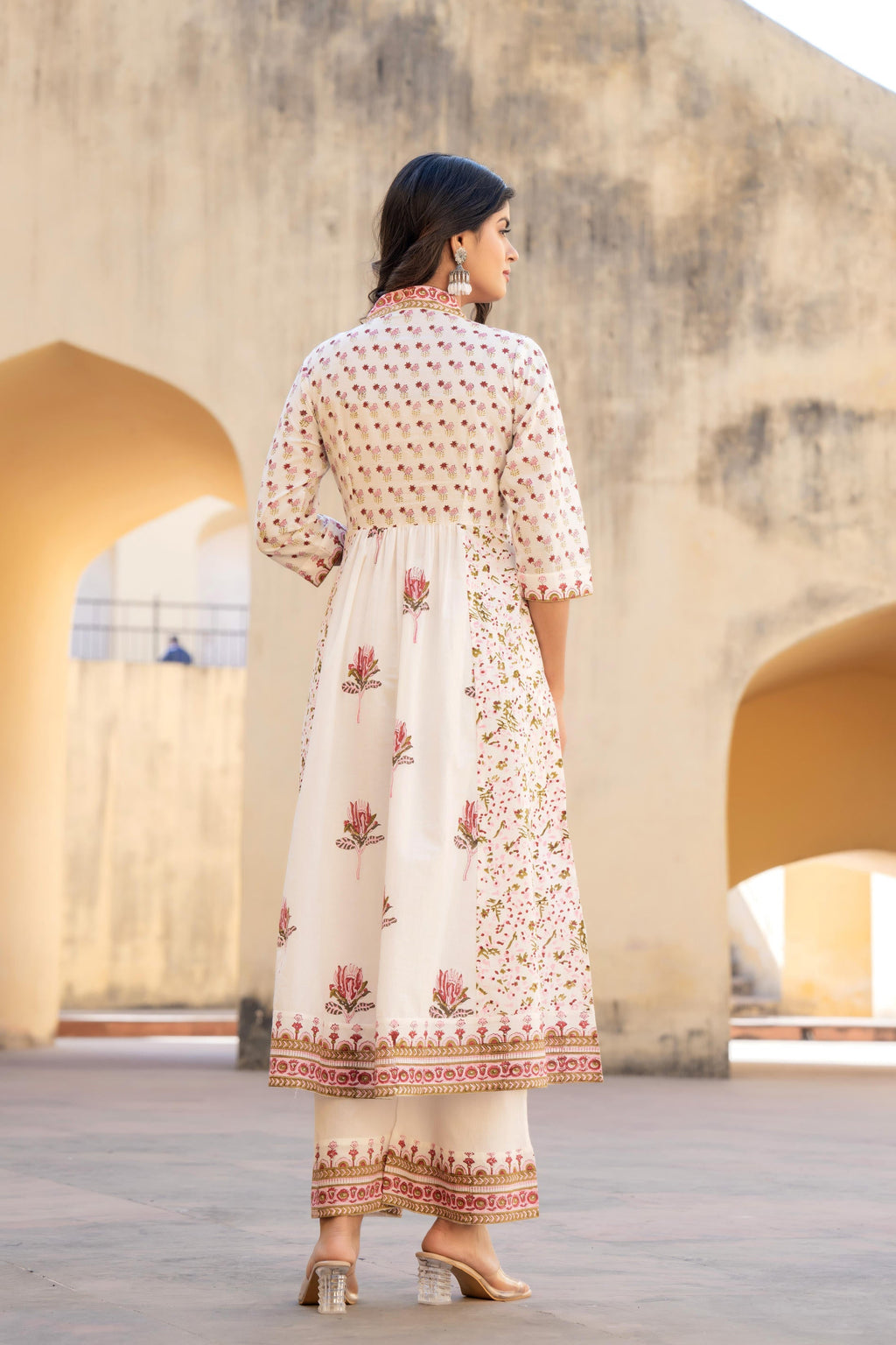 Juniper Gulab Pink Baagh Anarkali Cotton Suit Set | Grocsy