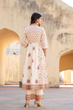Juniper Gulab Pink Baagh Anarkali Cotton Suit Set | Grocsy