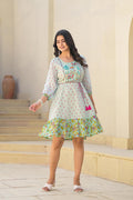 Juniper Mint Green Ethnic Motif Printed Short Dress With Dori | Grocsy
