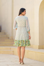 Juniper Mint Green Ethnic Motif Printed Short Dress With Dori | Grocsy