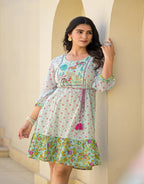 Juniper Mint Green Ethnic Motif Printed Short Dress With Dori | Grocsy